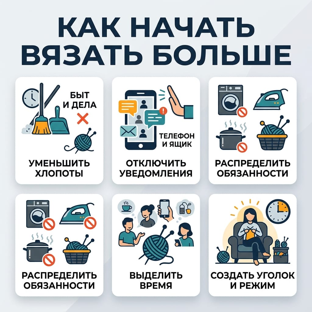 Как начать вязать больше: 5 способов не отвлекаться на быт и дела